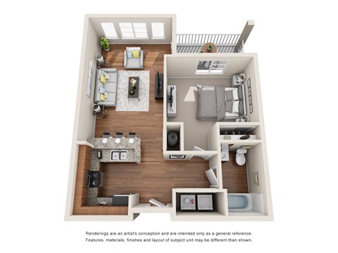 Floor plan for 1 bed, 1 bath, 700 sqft